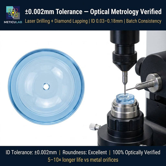 METICULAB™ Precision Sapphire Micro Hole Component | 0.03-0.18mm ID | ±0.002mm | Water Jet & HPLC
