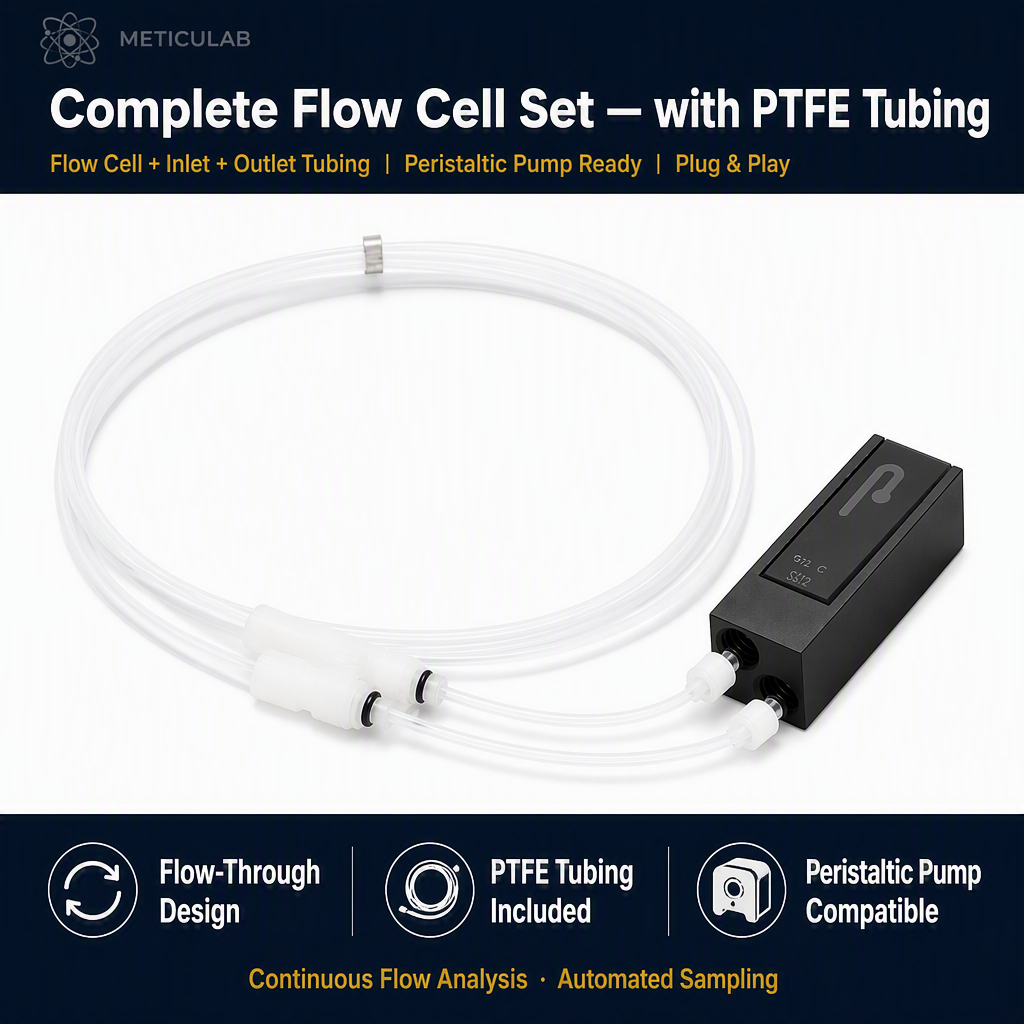 METICULAB™ 32μL Glass Flow Cell Cuvette | 35x12.4x12.4mm | 2mm Aperture | Aluminum Housing