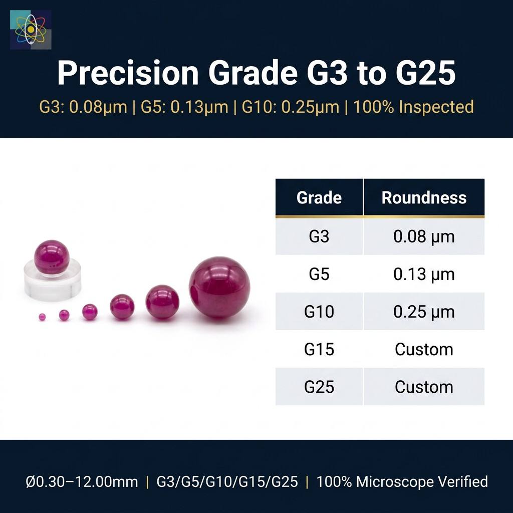 METICULAB™ Precision Sapphire Ruby Balls | G3 G5 G10 Grade | 0.30-12.00mm | Check Valve & Metrology