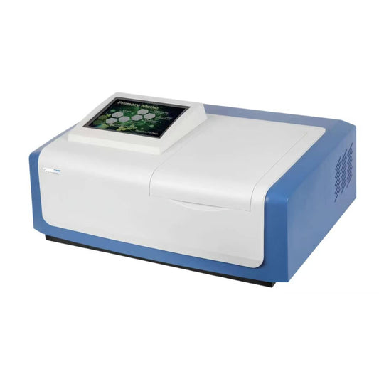 8-inch color touchscreen interface of the L7 UV-VIS spectrophotometer showing intuitive menu layout for laboratory analysis.