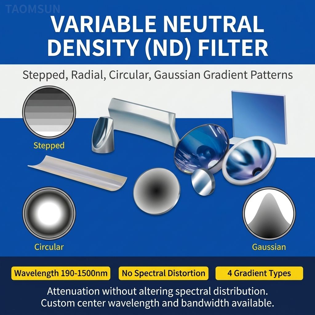 Variable Neutral Density ND Filter 190nm-1500nm Linear/Circular Gradient for Laser Attenuation | METICULAB