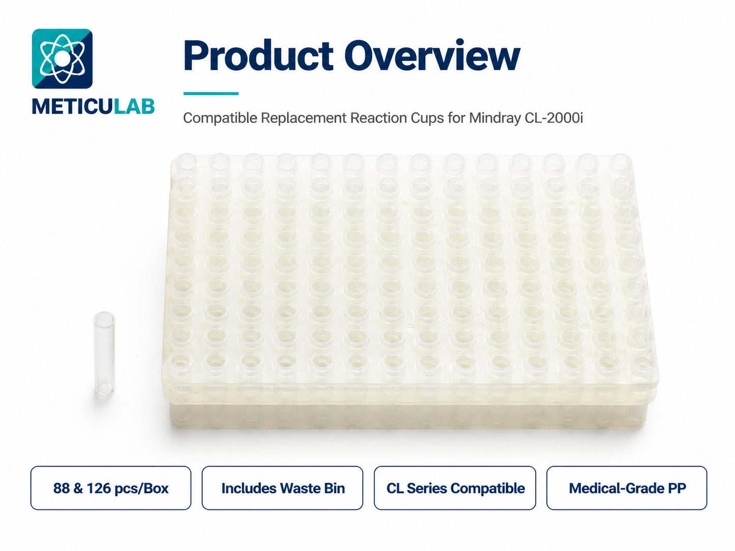 METICULAB Replacement Reaction Cups for Mindray CL-2000i - 88pcs & 126pcs/Box, Compatible Lab Consumables
