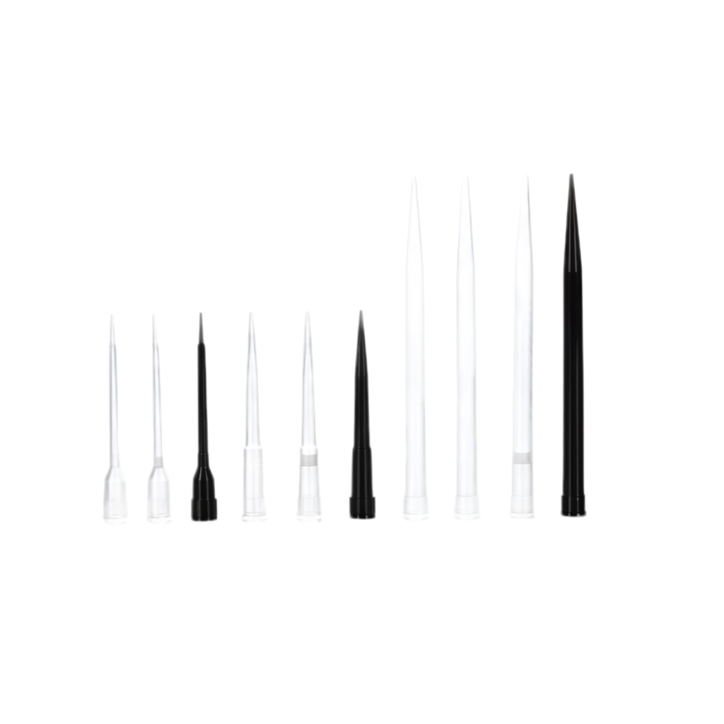 Meticulab clear and conductive black robotic pipette tips compatible with Tecan workstations, various volume sizes for lab automation