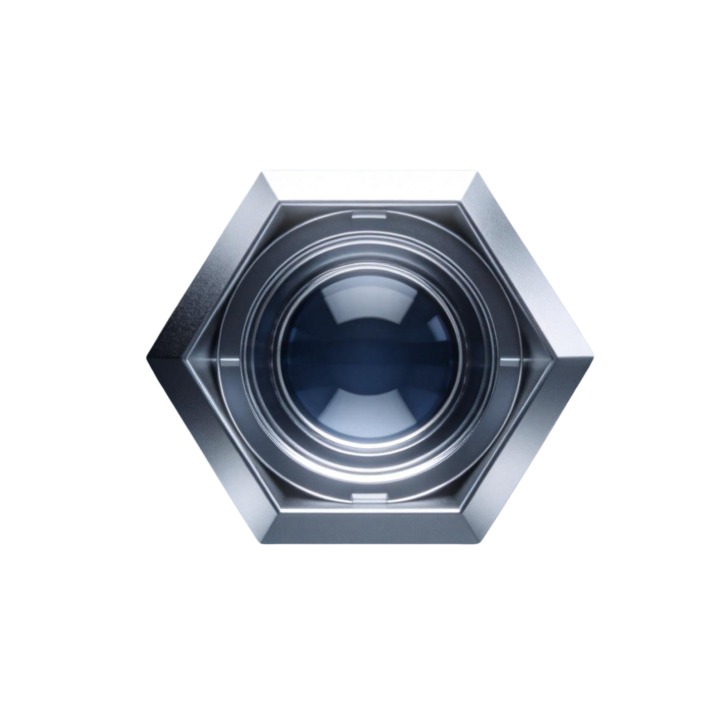 Hexagonal precision optical window component with metal housing for laboratory and analytical instruments.