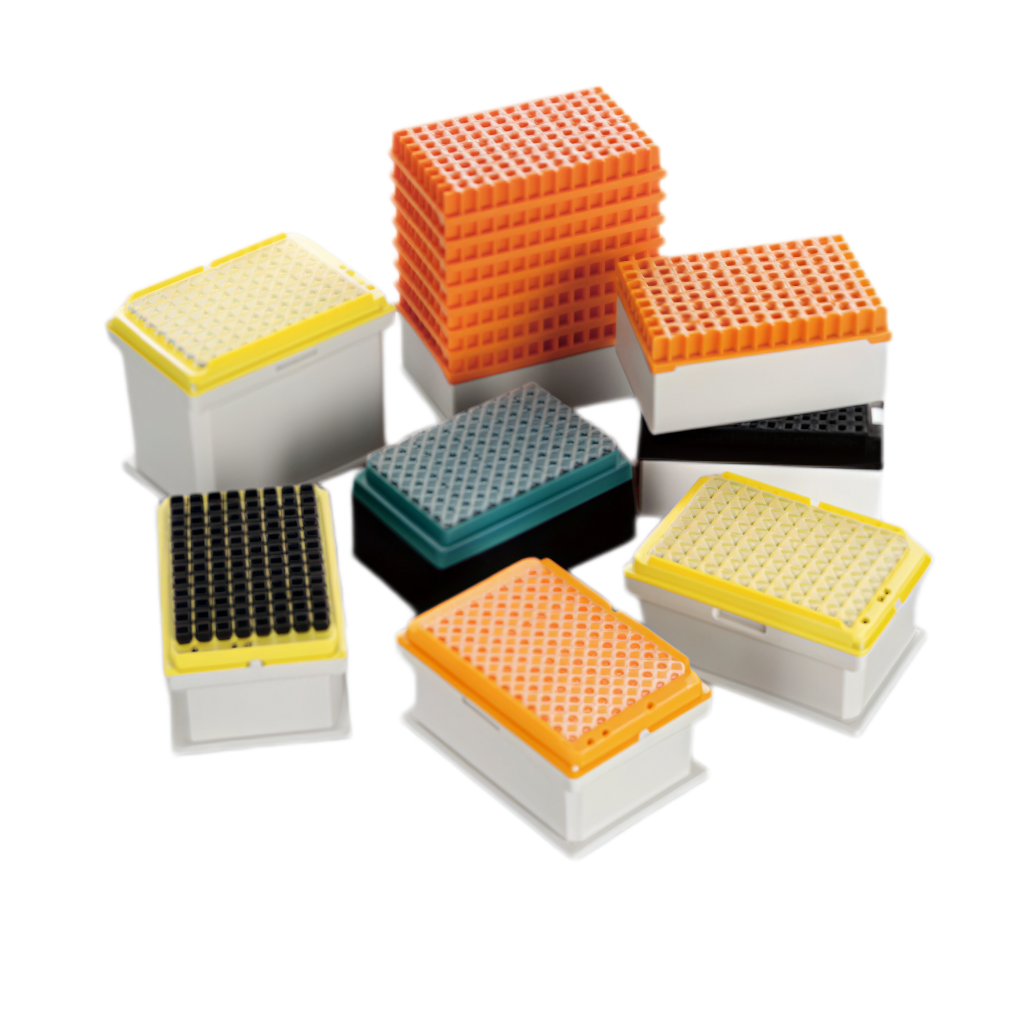 Meticulab filtered racked pipette tips compatible with Tecan Fluent and MCA, sterile and stackable for high-throughput lab automation