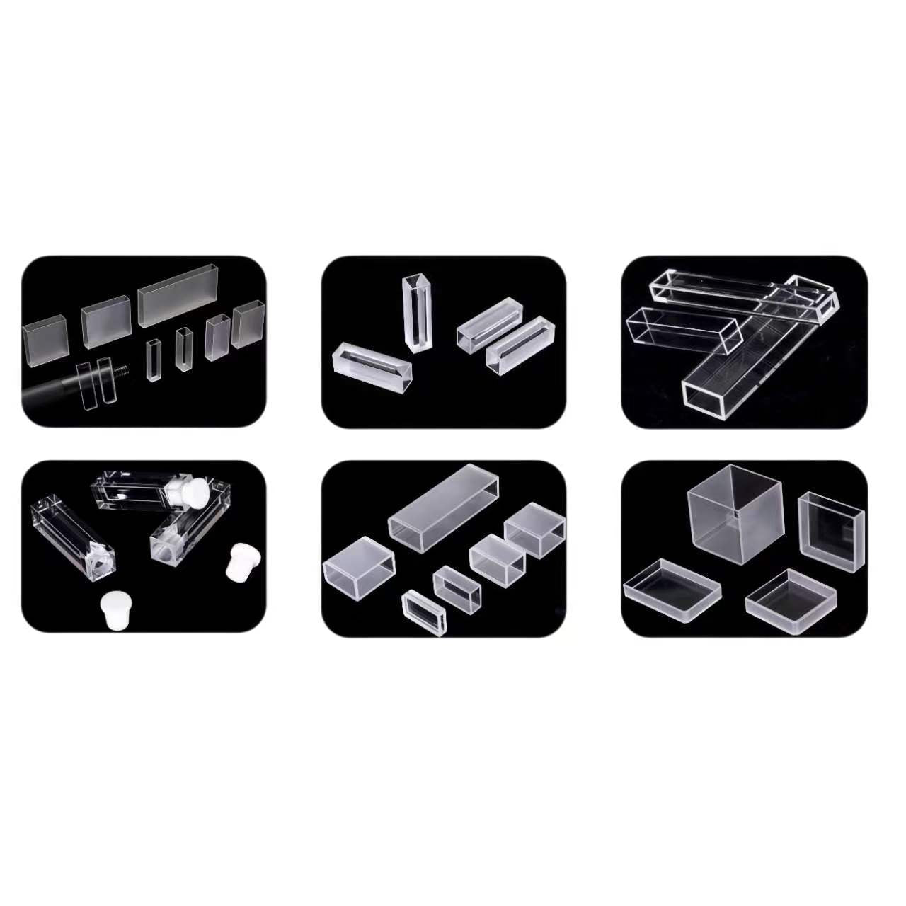 Optical cuvettes with high transparency, chemical resistance, and standard 10mm path length for UV-Vis spectrophotometry