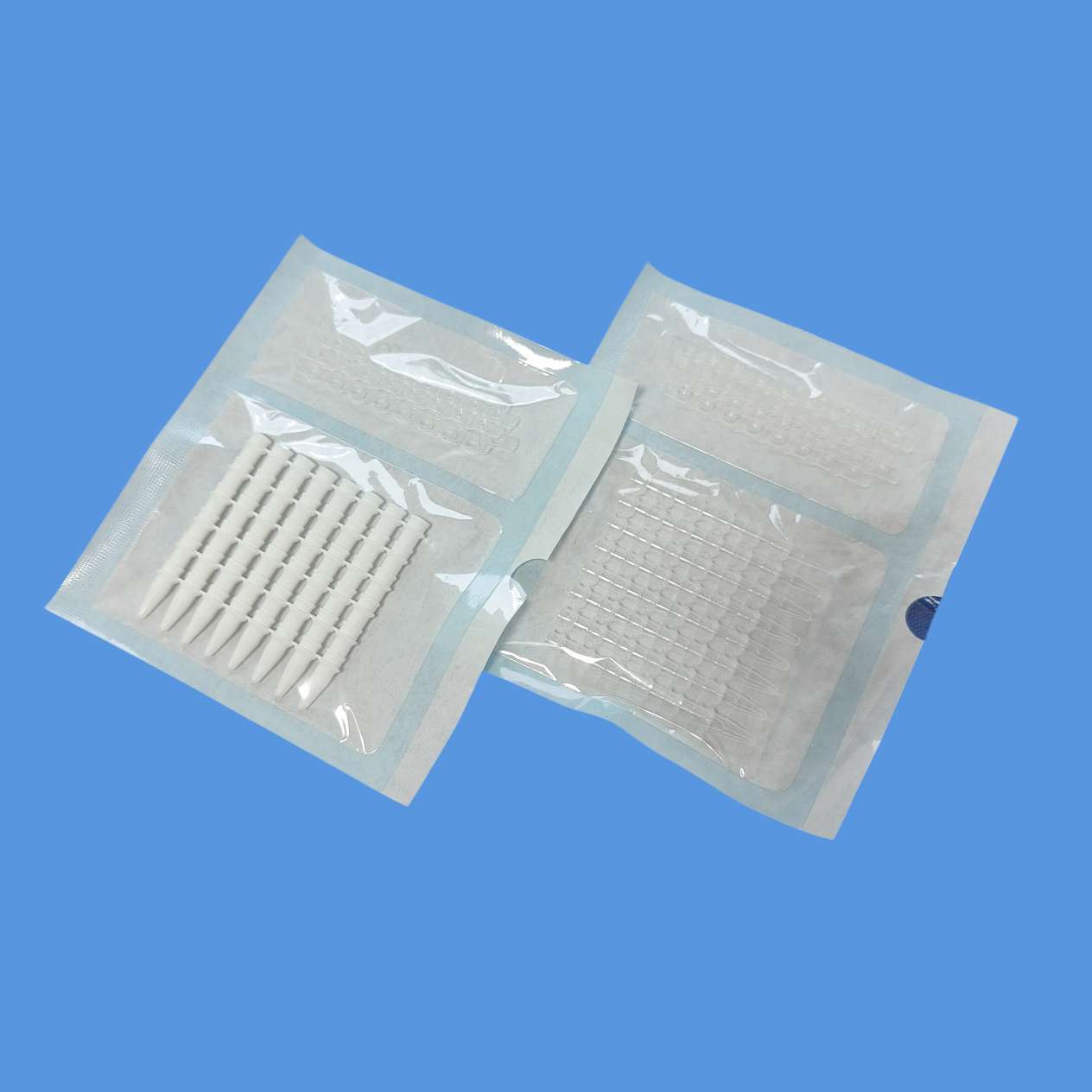 PCR strips in sealed plastic packaging, designed for sterile and contamination-free laboratory use