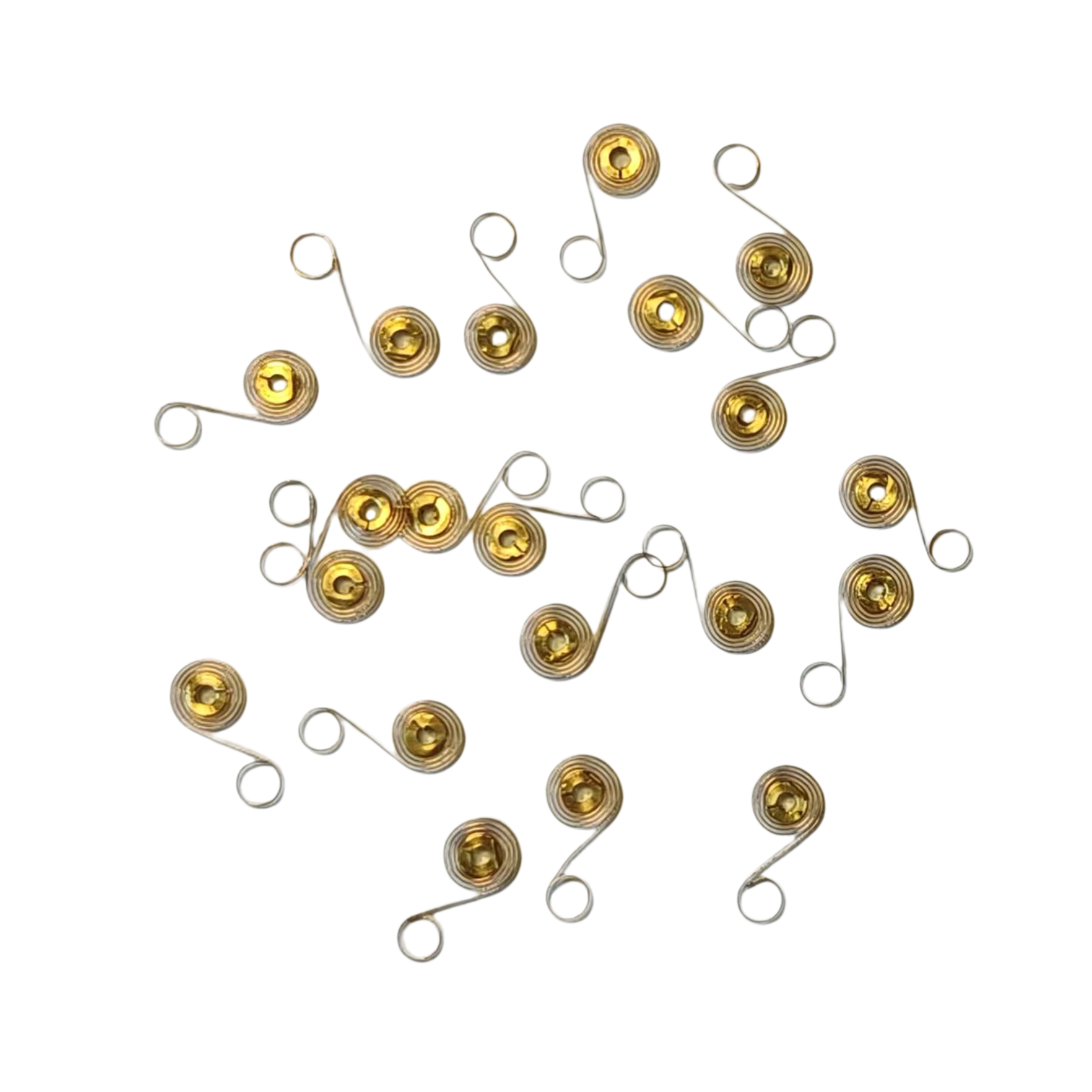 Loose precision hairsprings, showing individual components and material details