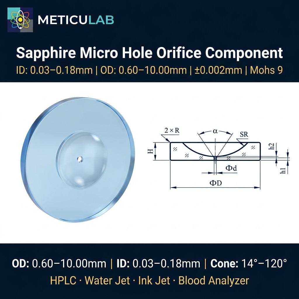 METICULAB™ Precision Sapphire Micro Hole Component | 0.03-0.18mm ID | ±0.002mm | Water Jet & HPLC