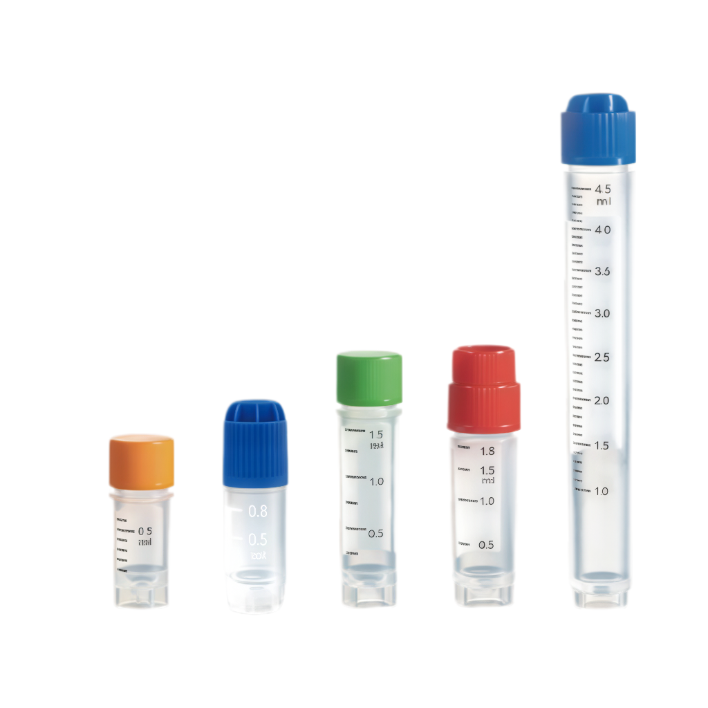 Universal cryopreservation tube – sterile, DNase/RNase free, leak-proof, suitable for -196°C storage, with internal/external thread options. For research use only.