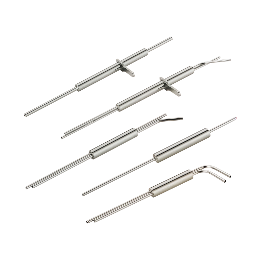 Stainless steel washing needle for analyzer cleaning system, white background, precision lab component