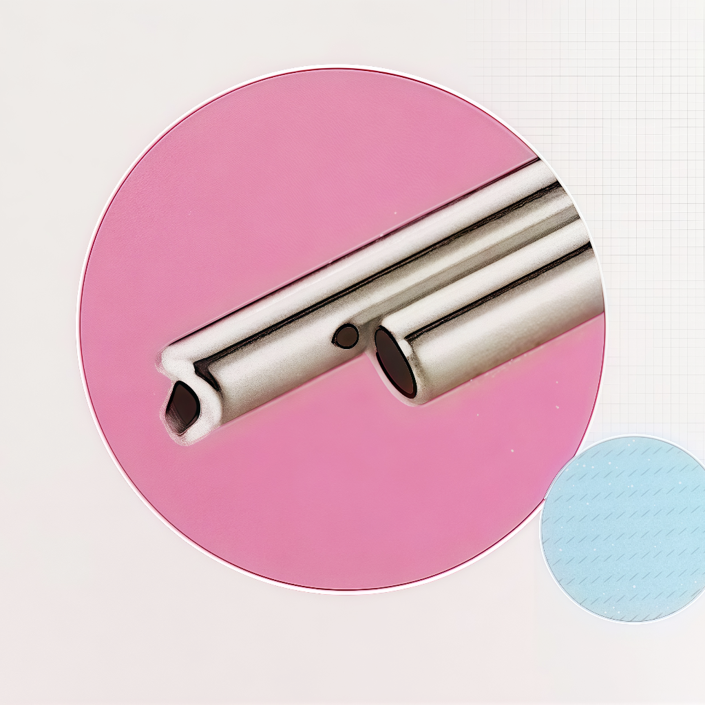 Close-up of washing needle showing custom spray holes, stainless steel cleaning component for laboratory analyzers
